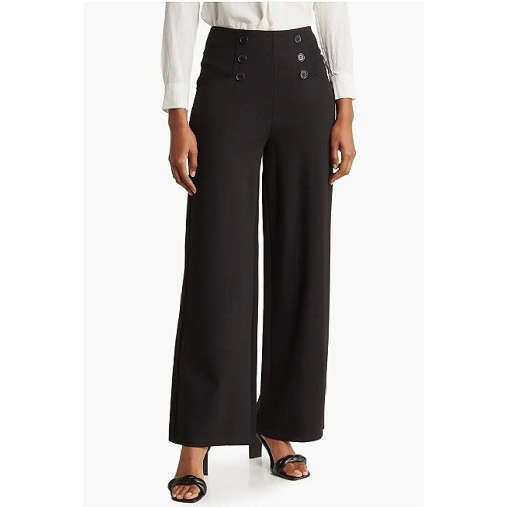 NWT Max Studio London Women's Sailor High Waist Wide Leg Trousers Black Size S